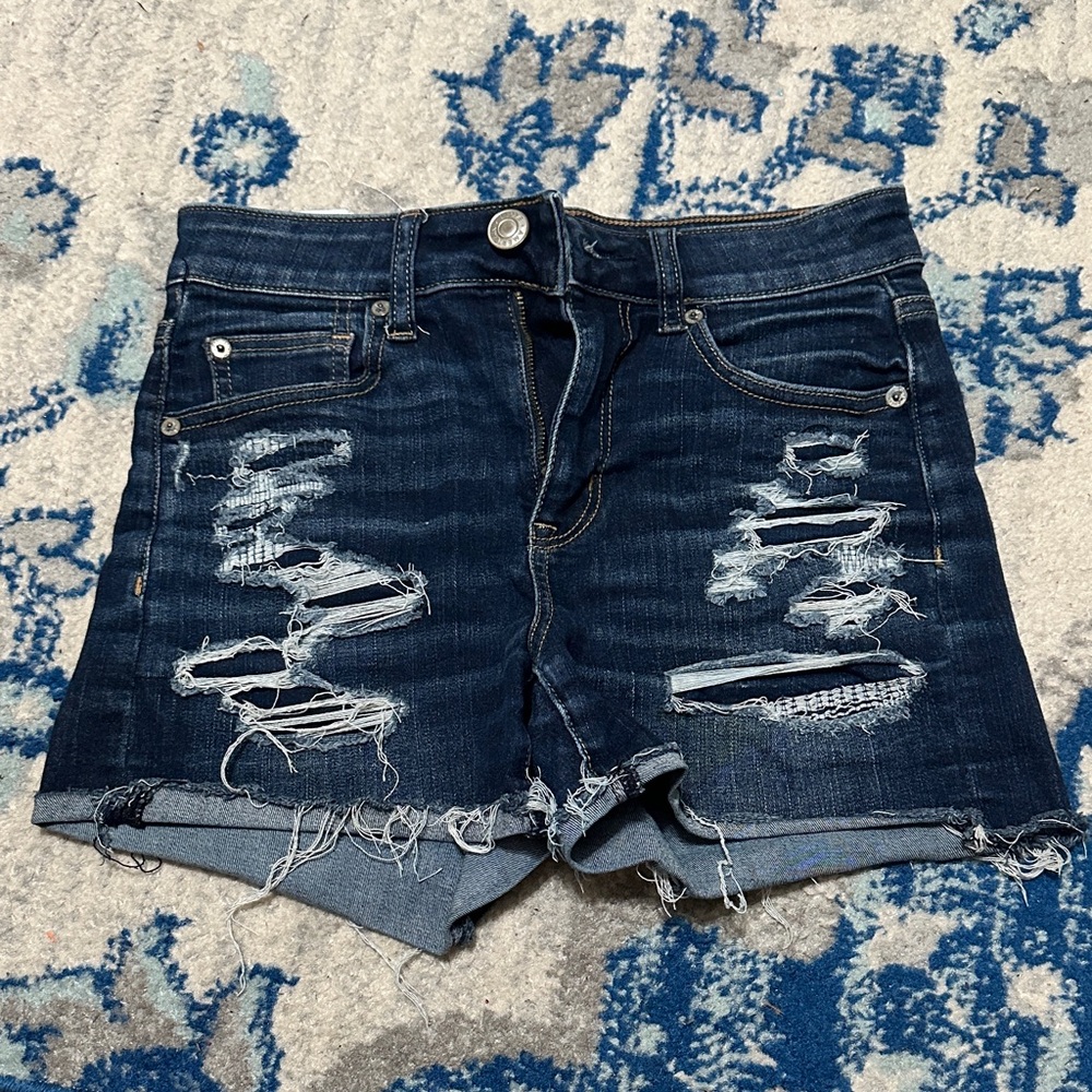 American Eagle Outfitters Dark Blue Distressed Jean Shorts
